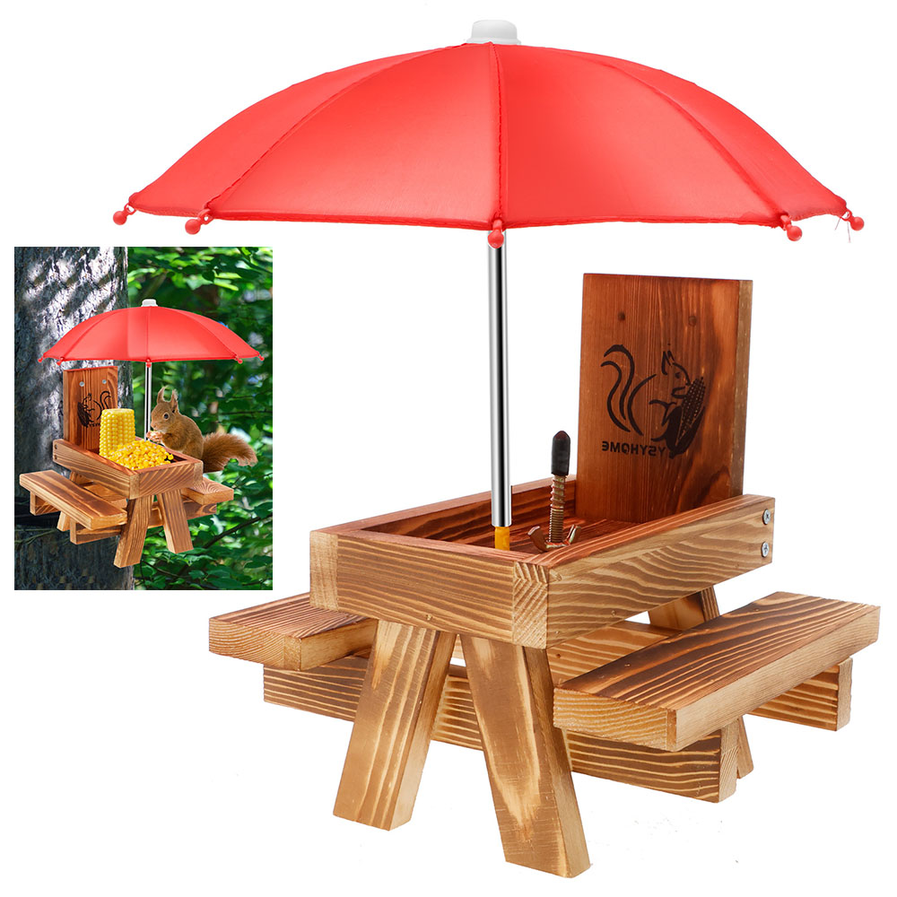 Smart Garden Umbrella - Wooden Squirrel Feeder Outdoor Squirrel Picnic